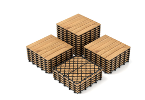 lot 310 image: Goplus Interlocking Deck Tiles, 30 Pcs Acacia Wood Flooring Tiles, 12 x 12 Snap-in-Place Patio Tiles, Decking for Poolside, Porch, Balcony, Lawn, Garden, 29 Sq.ft Coverage