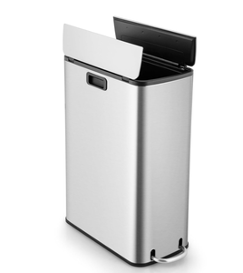 lot 316 image: Goplus 12 Gallon Stainless Steel Trash Can, Kitchen Waste Bin with Soft-Closing Wing Lids & Removable Inner Bucket, Slim Step Garbage Can for Living Room Home Office, Silver
