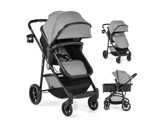 lot 327 image: Babyjoy 2 in 1 Foldable Baby Stroller Kids Travel Newborn Infant Buggy Pushchair 22 lbs Gray