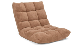 lot 330 image: 14-Position Floor Sofa, Folding Gaming Sofa Chair, Comfy Cushions & Study Steel Frame, Angle Adjustable Sleeper Bed, Couch Recliner (Tan)