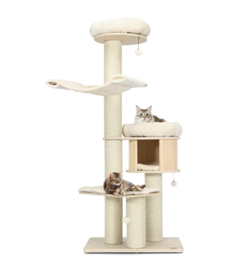 lot 338 image: 4-Layer 68.5-Inch Wooden Cat Tree Condo Activity Tower with Sisal Posts