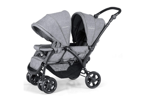 lot 340 image: BABY JOY Double Stroller, Foldable Lightweight Twin Stroller with Tandem Seating, Adjustable BackrestCanopyFootrest, 5-Point Harness, Storage Basket, Newborn and Toddler (Gray)