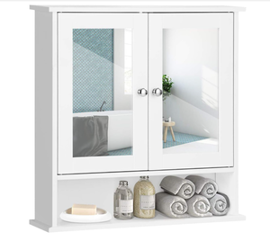 lot 341 image: GLACER Bathroom Medicine Cabinet, Hanging Storage Cabinet with Double Mirror Doors, Perfect for Bathroom, Living Room, Corridor, Cloakroom, 22 x 5 x 23 inches (White)