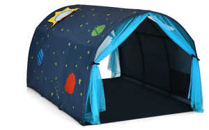 lot 350 image: COSTWAY Childrens Bed Tent with Double Mesh Curtain, Kids Play Tent with Flower Pattern, Carry Bag, Maiosn Play Tent for Bedroom Living Room, 144 x 102 x 82 cm