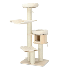 lot 354 image: 4-Layer 68.5-Inch Wooden Cat Tree Condo Activity Tower with Sisal Posts