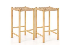 lot 356 image: Costway 26 in. Dining Bar Stool Counter Height with Rubber Wood Woven Saddle Seat Set of 2