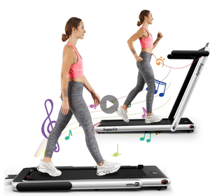 lot 83 image: 2.25HP 2 in 1 Folding Treadmill with APP Speaker Remote Control
