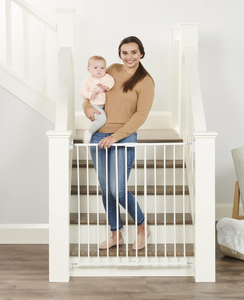 lot 377 image: Regalo 2-in-1 Extra Tall Easy Swing Stairway and Hallway Walk Through Baby Gate, White, 24 - 40.5 Wide