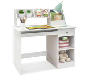 lot 382 image: Costzon Kids Desk, Wooden Children Study Desk wHutch, Storage Shelves, Bookshelf & Keyboard Tray for Home School Writing, Reading or Drawing, Computer Workstation Student Table for Boys Girls 3