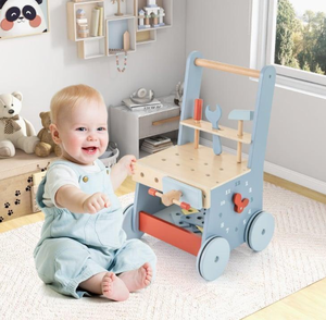 lot 384 image: 2-in-1 Toddler Wooden Baby Push Walker with Multi-Activity Center