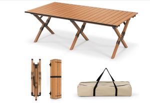 lot 385 image: Giantex Folding Camping Table, Roll-Up Folding Table wCarry Bag, Portable Aluminum Picnic Table, Low Height Beach Table for Outdoor Use, Travel, BBQ & Hiking, Easy Assembly, Natural (Large)