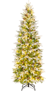 lot 395 image: 7.5 Feet Pre-Lit Artificial Christmas Tree Snow Flocked Hinged