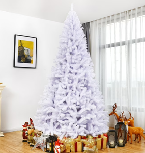 lot 396 image: Costway 9Ft Hinged Artificial Christmas Tree Pine Tree with 2132 Branch Tips and Metal Stand White CM22102