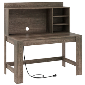 lot 398 image: Modern Computer Desk with Hutch and Storage Shelves, Oak