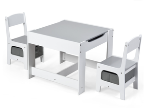 lot 419 image: Kids Table Chairs Set With Storage Boxes Blackboard Whiteboard Drawing