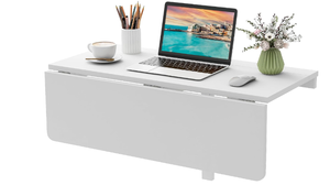 lot 420 image: Giantex Wall Mounted Folding Table, 31.5 x 23.5 Wood Murphy Desk Drop-Leaf Table, Space Saving Foldable Floating Desk, Wall Desk Fold Down for Small Spaces, Study, Bedroom, Bathroom (White)