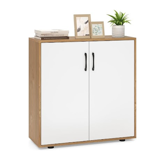 lot 431 image: GOFLAME Buffet Cabinet, 2-Door Kitchen Storage Cabinet with 5-Position Adjustable Shelf & Anti-Tipping Kits, Sideboard Bar Cabinet for Living Room, Dining Room, Natural