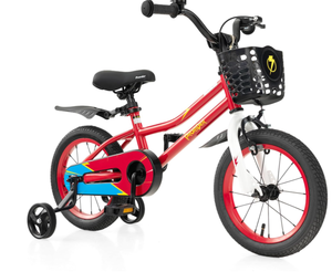 lot 25 image: COSTWAY Kids Bike, 12 14 16 18 Inch Toddler Bike for Boys & Girls Aged 3-8 Years Old, Kids Bicycle wRemovable Training Wheels, Handbrake & Coaster Brake, Basket, Bell