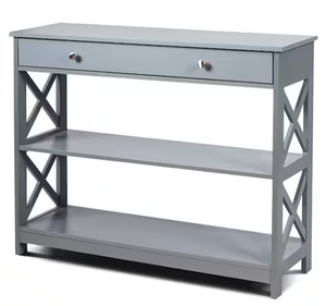 lot 27 image: Gray Heavy Duty 3-Tier MDF Wire Shelving Unit Entryway Table (12 in. W x 31 in. H x 39 in. D)