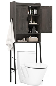 lot 35 image: SlickBlue Over The Toilet Storage Cabinet with Adjustable Shelves, Farmhouse Design, Double Doors