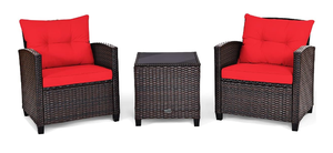 lot 37 image: ARLIME 3 Piece Outdoor Patio Furniture Set, All-Weather PE Rattan Wicker Sofa Set wRemovable & Washable Cushion, Modern Conversation Sofa for Garden, Balcony, Swimming Pool, Patio (Red)