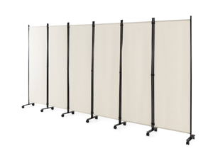lot 100 image: Costway 6-Panel Folding Room Divider 6FT Rolling Privacy Screen with Lockable Wheels White