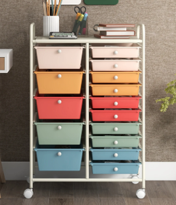 lot 102 image: Costway 15 Drawer Rolling Storage Cart Tools Scrapbook Paper Office School Organizer Multicolored
