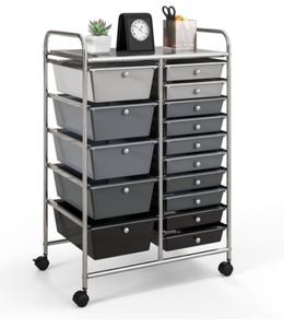 lot 103 image: Costway 15 Drawer Rolling Storage Cart Tools Scrapbook Paper Office School Organizer Gray