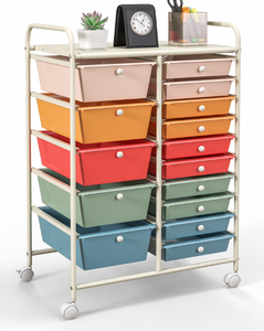 lot 104 image: Costway 15 Drawer Rolling Storage Cart Tools Scrapbook Paper Office School Organizer Multicolored