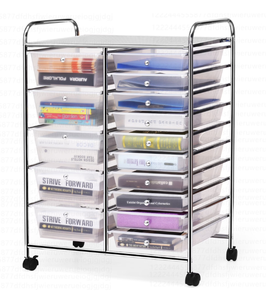 lot 106 image: Costway 15 Drawer Rolling Storage Cart Tools Scrapbook Paper Office School Organizer Clear