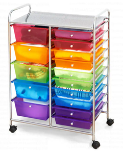 lot 107 image: Costway - 15 Drawer Rolling Storage Cart Scrapbook Paper Office School Organizer - Multicolor