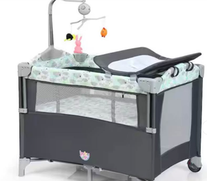 lot 108 image: 5-in-1 Gray Portable Baby Beside Sleeper Bassinet Crib Playard