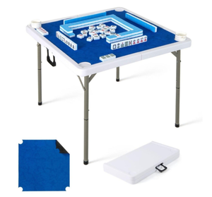 lot 119 image: Costway UY10170NY 35 in. 4 Player Game Card Folding Mahjong Table with Cup Holders - Navy