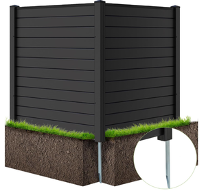 lot 124 image: Trash Can Fence, 48 L x 49 H Air Conditioner Screen Privacy Fence with 3 Metal Ground Stakes, Vinyl Privacy Screens for Garden, Patio & Lawn (Black)