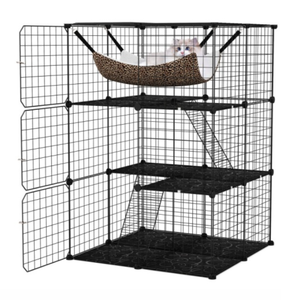 lot 126 image: Indoor Cat Cage 3-Tier Cat Enclosure Detachable Metal Wire Kennel-Black