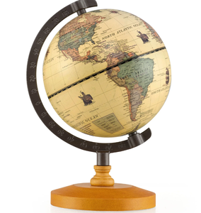 lot 129 image: Antique Globe Dia 5.5 Inch Mini Rotating World Globe with Wooden Base-Brozen, Bronze