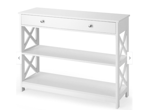 lot 130 image: Console Table 3-Tier with Drawer and Storage Shelves - 39x 12x 31(L x W x H)