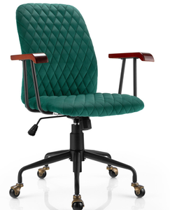 lot 139 image: Costway 68493712 Velvet Home Office Chair with Wooden Armrest Green
