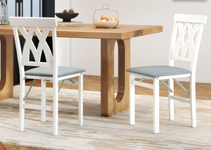 lot 142 image: Folding Wooden Dining Chair Set of 2 Faux Leather Upholstered Kitchen Armless Chairs-White