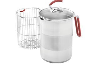 lot 218 image: Kuhn Rikon 4th Burner Pot with Glass Lid and Steam basket 12 cup