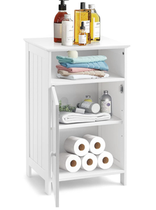 lot 227 image: Safeplus Small Floor Storage CabinetOrganizer with Drawer and Door, For Bathroom & Toilet, White