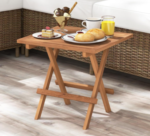 lot 228 image: Tangkula Patio Folding Side Table, Teak Wood Square End Table with Slatted Tabletop, Sturdy X-Shaped Wood Frame