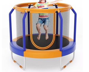 lot 233 image: Costway 48 Mini Trampoline with Enclosure Heavy-Duty Metal Frame U-shaped Legs OrangeYellow