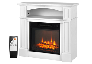 lot 6 image: COSTWAY 32-inch Electric Fireplace with Mantel, 1400W Adjustable Freestanding Heater with Remote Control, Thermostat Design, 6H Timer, 3D Flame Brightness, Mantel Fireplace for Living Room, White