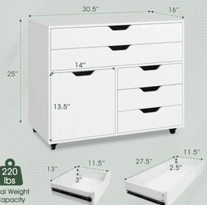 lot 147 image: Modern Vertical 5-Drawer Mobile Chest with Door 5 Casters