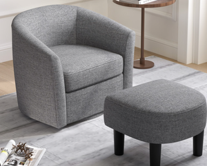 lot 19 image: Costway Swivel Barrel Chair with Ottoman Footrest Curved Backrest & Armrests Living Room Gray