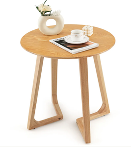 lot 101 image: Giantex 24 Round End Table - Rubber Wood Sofa Side Table with Adjustable Foot Pads, Natural