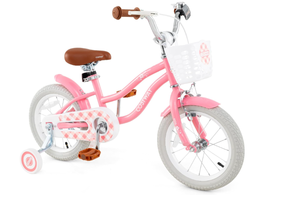 lot 120 image: COSTWAY Toddler Bike Children Bicycle wTraining Wheels, Hand & Coaster Brakes, Adjustable Saddle & Handlebar, Basket, Bell, Kids Bicycle for Girls Boys Aged 3-8 Years Old