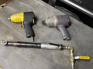 lot 18ZA image: Lot of 3 Pneumatic Tools Ingersoll Rand Impact Wrench, Yellow Impact Wrench, Valve Tool