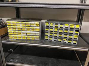 lot 19AD image: Two Drawer Cabinets with Assorted Small Hardware Items and Sockets